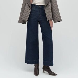 Favorite Daughter Mischa Wide Leg Shortie. Dark Blue Flare Jeans